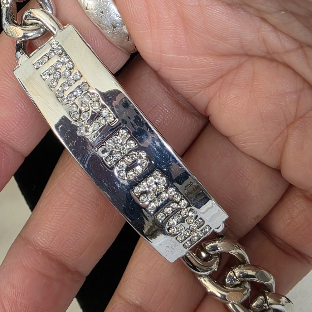 Silver Chunky Cuban Link ID Style Bracelet " Trust No B*tch" - Picture 3 of 7